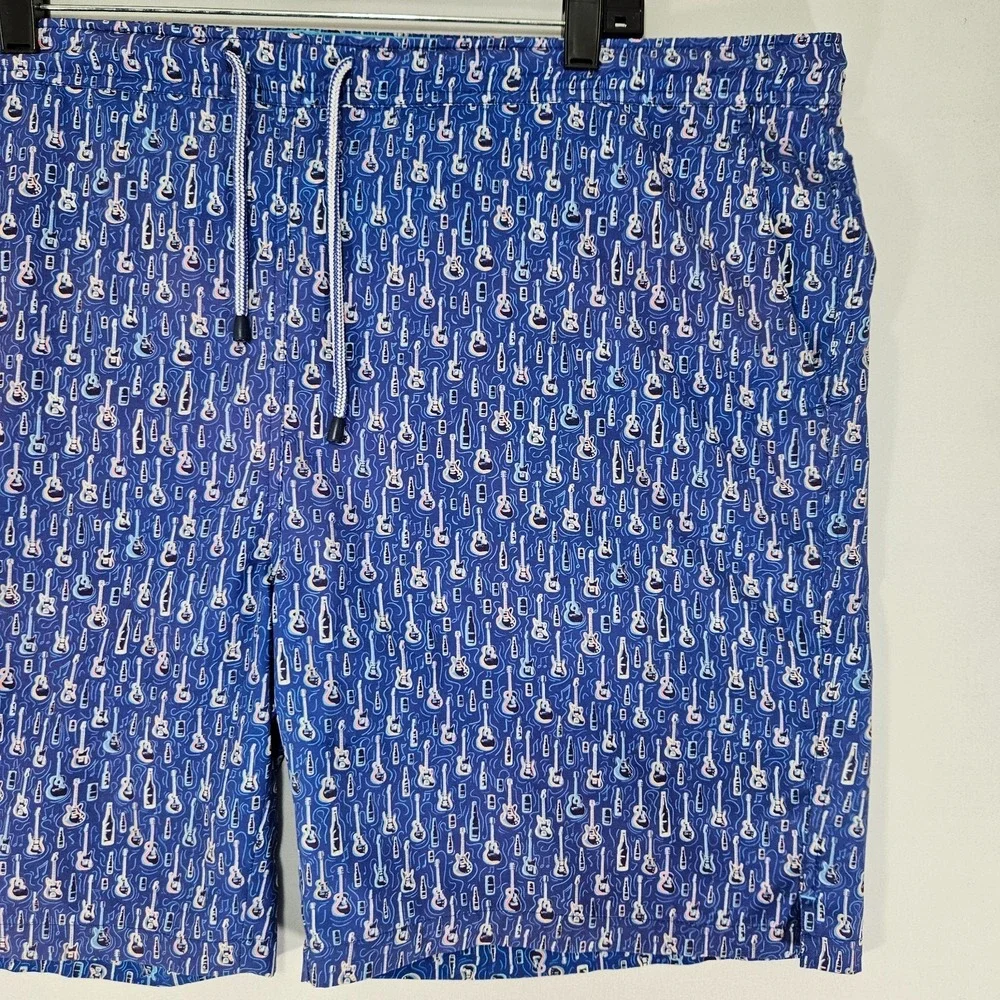 Peter Millar Men's Swimming Shorts Draw String Guitar Print about 2XL‎